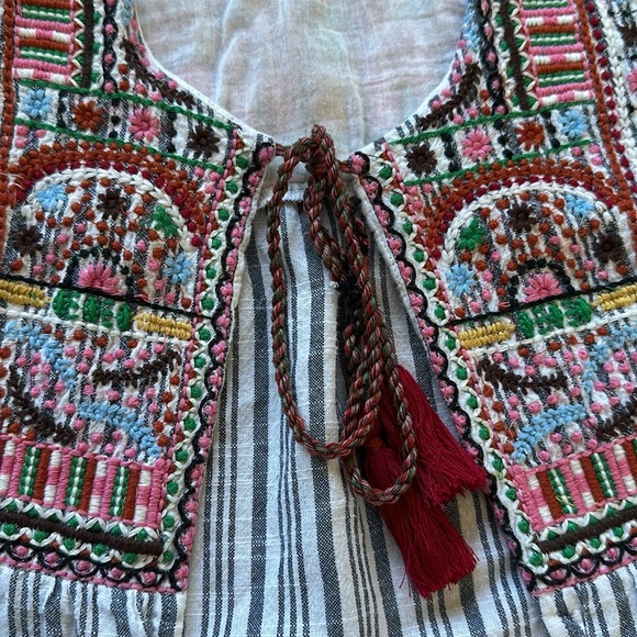 RAGA Embroidered Striped Cotton Tassel Tie BOHO Cardigan Jacket Top Size XS - Picture 6 of 8